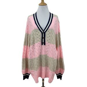 Torrid Sweater Womens Plus 2 Pink Striped Vegan Cashmere Pullover V Neck Henley